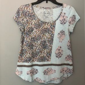 Lucky Brand Size Small Short Sleeve Blue Paisley Floral Shirt
